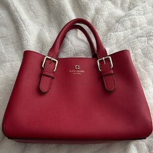 kate spade red Saffiano leather satchel with gold hardware